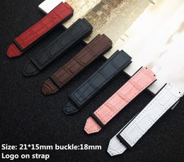 New Colourful Leather silicone Watchband for strap women and watch accessories 15 21mm belt 18mm buckle logo on218v