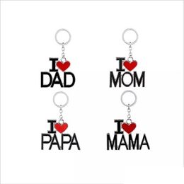 100pcs I Love DAD MOM MAMA PAPA Keychain Letter Red Heart Love Key Chains Rings Fashion Jewellery for mother father Gift