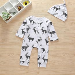 Baby Rompers Newborn Baby Boy Clothes Outfits Long Sleeve Deers Print Romper Jumpsuit Hat 2PCS Set Toddler Boy Clothes Autumn Infant Clothes
