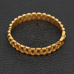 24K Gold Plated Watch Strap Link Bracelet 21cm*1cm Stainless Steel Style Adjustable Mens Hip Hop Bangle Cool Gift