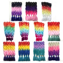 Kanekalon Four Tone Braiding Hair Extensions Purple Pink Red Blue Blonde Ombre Jumbo Crochet Twist Braids Hair 24 inch 100g