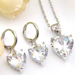 6 Sets/Lot Jewelry Sets Heart White Topaz Gemstone 925 Silver Necklaces Zircon Cz Earrings Pendants For Women Fashion Sets