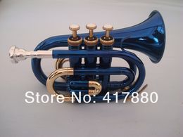 Professional Blue Gold Plated Bb Pocket Trumpet Brand Quality Trumpet Musical Instruments For Students With Case