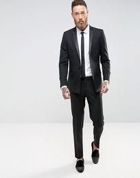 Black Two Pieces Mens Suits Slim Fit Groomsmen Wedding Tuxedos For Men Peaked Lapel Fashion Back Vent Formal Suit (Jacket+Pants)