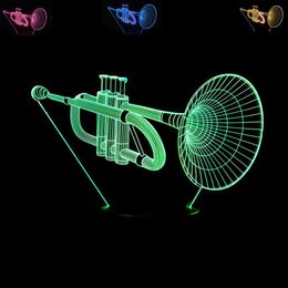 Musical Instrument Trumpet 3D Night Light 7 Colour Change LED Table Lamp Bedroom Sleeping Christmas Decoration Gift Toy #R87