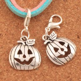 100pcs/lot Halloween Pumpkins Lobster Claw Clasp Charm Beads 32.3x15.9mm Antique silver Jewellery DIY C1098