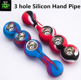 Newest 3 hole Silicone Tobacco Smoking Pipes Water Hookah Bong Portable Hand Pipes With Metal Bowl