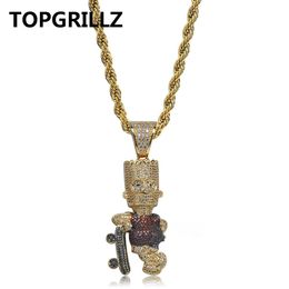 TOPGRILLZ Shiny Skateboard Cartoon Doll Pendant Necklace Gold Color Iced Out Cubic Zircon Men's Hip Hop Jewelry Choker Gifts
