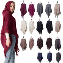 New Autumn Winter woman big girls classic cloak Hooded shawl fashion Loose knitting tassel Poncho 9 colors 135-175CM C5549