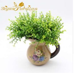 Artificial flowers arrangement green plants 10pcs/lot Potted flowers with grass mini Eucalyptus leaves artificial plant