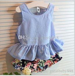 New Baby Girls outfits Back Bow vest dresses+Floral Shorts 2pcs/set Summer kids summer baby clothing DHL C1071
