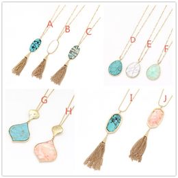 Fashion 10Styles Gold Colour natural stone Geometry Turquoise Shell Tassel druzy drusy statement necklace For Women brand Jewellery