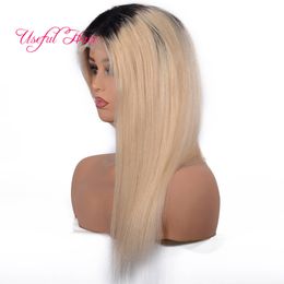 pelucas de cabello humano Blonde Hair Lace Front Wigs 1BT613 Straight WIG Ombre Blond Laces Fronts Wiged short