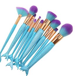 5 Colours Makeup brush Glitter Mermaid Fish Tail Fishtail Shaped Foundation Powder Eye Shadow Concealer Rainbow Blending Make-up Brushes 5