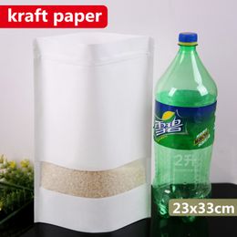 23x33cm White Stand Kraft Paper Window Frosted Showcase Packaging Bags Candy Snacks Pastry Zip Lock Reusable Heat Sealing Food Package Pouch