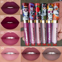 CmaaDu Skull Pattern Matte Lip Gloss Long Lasting Waterproof Lipgloss Fashion Long-wear Velvet Lips Makeup Products