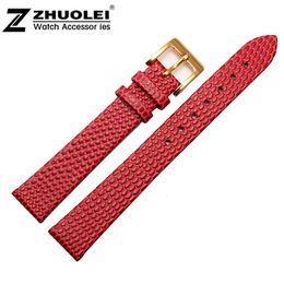 10mm 12mm 14mm 16mm 18mm 20mm New High Quality Women Red Genuine Leather Watch Band Strap Bracelet With Gold Pin Buckle Clasp