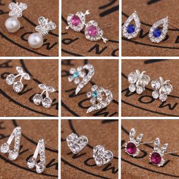 Mixed order Multi style Extravagance and glittering fashion love Butterfly delicate Rhinestone Ear Studs pearl earrings girl Madam Jewellery