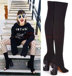 2018 new summer women over knee high booties ladies gladiator sandals boots Stretch Fabric leather tall thigh high booties peep toe box heel