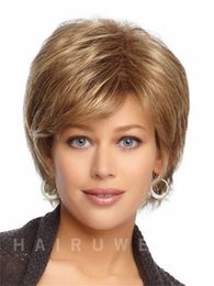 Dark Blonde short hair wig with side bang Heat resistant fiber synthetic wig capless fashion wig for women