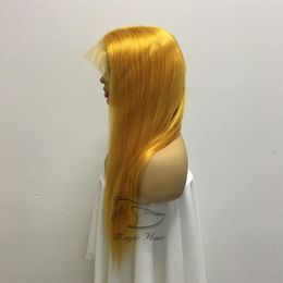 Full Lace Human Hair Wigs Yellow Colour Silky Straight Brazilian Virgin Human Hair 150 Density Lace Front wig With Baby Hair Glueless