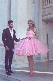 Said Mhamad Pink Short Prom Dresses 2018 Cocktail Dresses Sweetheart Lace Applique Backless Knee Length Cocktail Party Dresses Ball Gown