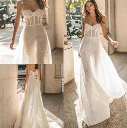 muse by berta wedding dresses spaghetti full lace bridal gown beach boho simple see through wedding dress modest