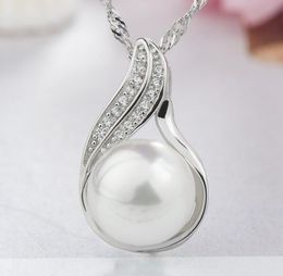 -Micro Pave Zirkon Diamant Süßwasser Perle Teardrop Anhänger Fit Kette Halskette Authentische S925 Pure Silber Elegante Schmuck für Frauen