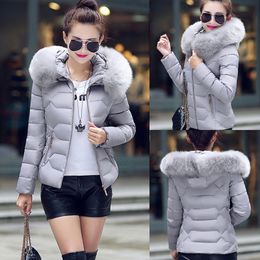 Fashion Parkas Women Winter Slim Hooded Jacket Big Fur Collar Coats Cotton Padded Parka Female Warm Short Outwear DWT4583 S18101504
