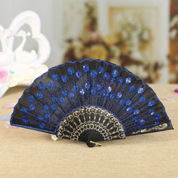 Embroidered Sequins Hand Lace Flower Folding Fan Dancing Wedding Party Decoration Wholesale