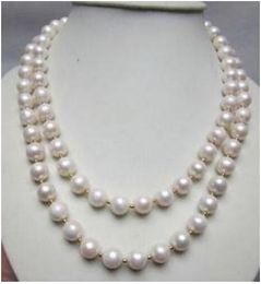 Double Strands Beaded Necklaces 9-10mm South Sea Round White Pearl Necklace 18 Inch 19 Inch 14k Gold Clasp