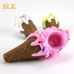 Ice Cream Silicone Smoking Pipes 3 color VS mini glass spoon pipe for dry herb tobacco unbreakable hand pipe new design
