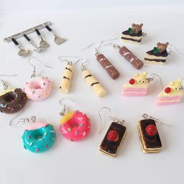 Japanese Style Cake Donut Dangle Earrings for Women Triangle Chocolate Strawberry Earring