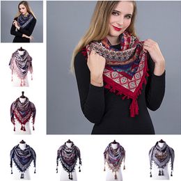 2018 Fashion Boho Tassel Winter Square Scarf For Women Warm Ethnic Geometric Printed Wraps Shawl Thick Female Scarf