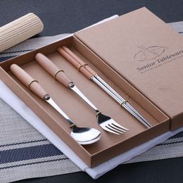 50 sets of logs handle stainless steel steak cutlery chopsticks four sets of gift boxes packaging gifts business gifts