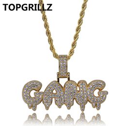 TOPGRILLZ Iced Out Cubic Zircon Bling Bubble Letters GANG Pendant Necklace Men Women Hip Hop Gold Silver Colour CZ Necklace Gifts