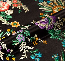 Preto Floral Brocado Tecido Damasco Jacquard Vestuário Traje De Estofamento Mobiliário Crafts Patchwork Coxim Tecido 75cm * 50cm