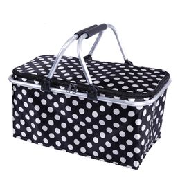 Foldable Shopping Baskets Folding Outdoor Camping Cooler Picnic Baskets Insulated 600D Oxford Aluminium Frame Handles