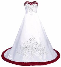 Elegant Red And White Wedding Dress Embroidery Princess Satin A line Lace up Back Court Train Sequins Beaded Long Cheap Wedding Go260v