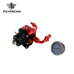 PQY - fpr AN6 Fitting DIY Black & Red EFI fuel pressure regulator Universal with 2PCS PUSH ON LOCK HOSE END FITTINGS