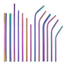 More size Colorful Metal Straws High Quality Straw 304 Stainless Steel Drinking Straw Reusable Straw with Cleaner Brush For Mugs 20 30oz