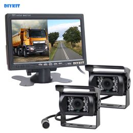 DIYKIT 7inch 2 Split LCD Screen Car Monitor HD CCD Rear View Car Camera System for Bus Houseboat Truck