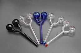 wholesale Colorful 14cm double bubble colored glass oil burner tube glass pipe thick glass free shipping smoking pipes