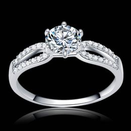 new style top quality Crystal Zirconia CZ Rings double row rhinestone for women 18K white gold plated silver color eternal Wedding Rings