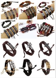 2018 Hot Sales 100% Äkta läderarmband 15 Stil Urval Religiösa Kors Armband Män Kvinnor Smycken Charm Läderarmband