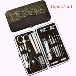 20sets/set 15pcs Manicure Set Professional Nail Clipper Kit Pedicure Finger Plier Nails Art Beauty Tools Scissors Tweezer Knife