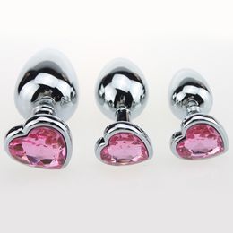 3PCS Large Medium Small Stainless Steel Anal Butt Plug Heart Shaped Jewelled Adult Sex Toys For Woman Men Erotic Sex Products Y1892803