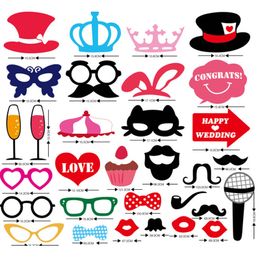 Wholesale-31 pcs/ set Wedding Photo Booth Props Party Decorations Supplies Mask Mustache For Fun Favors Photobooth Photocall