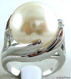 FREE SHIP >>White South Sea Shell Pearl 18KWGP Hand Ring Size: 7.8.9.10