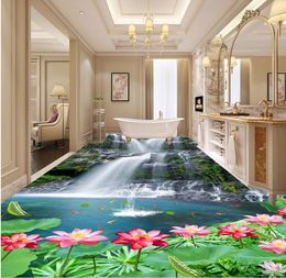 Custom Photo Wallpaper Floor Paintings Landscape Waterfall 3D Floor Wall Sticker Wallpaper Waterproof